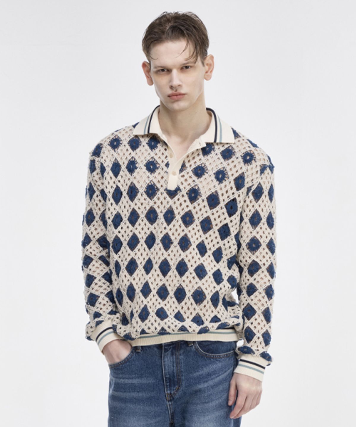 그레이티스트(THE GREATEST) Crochet Polo Shirts NAVY