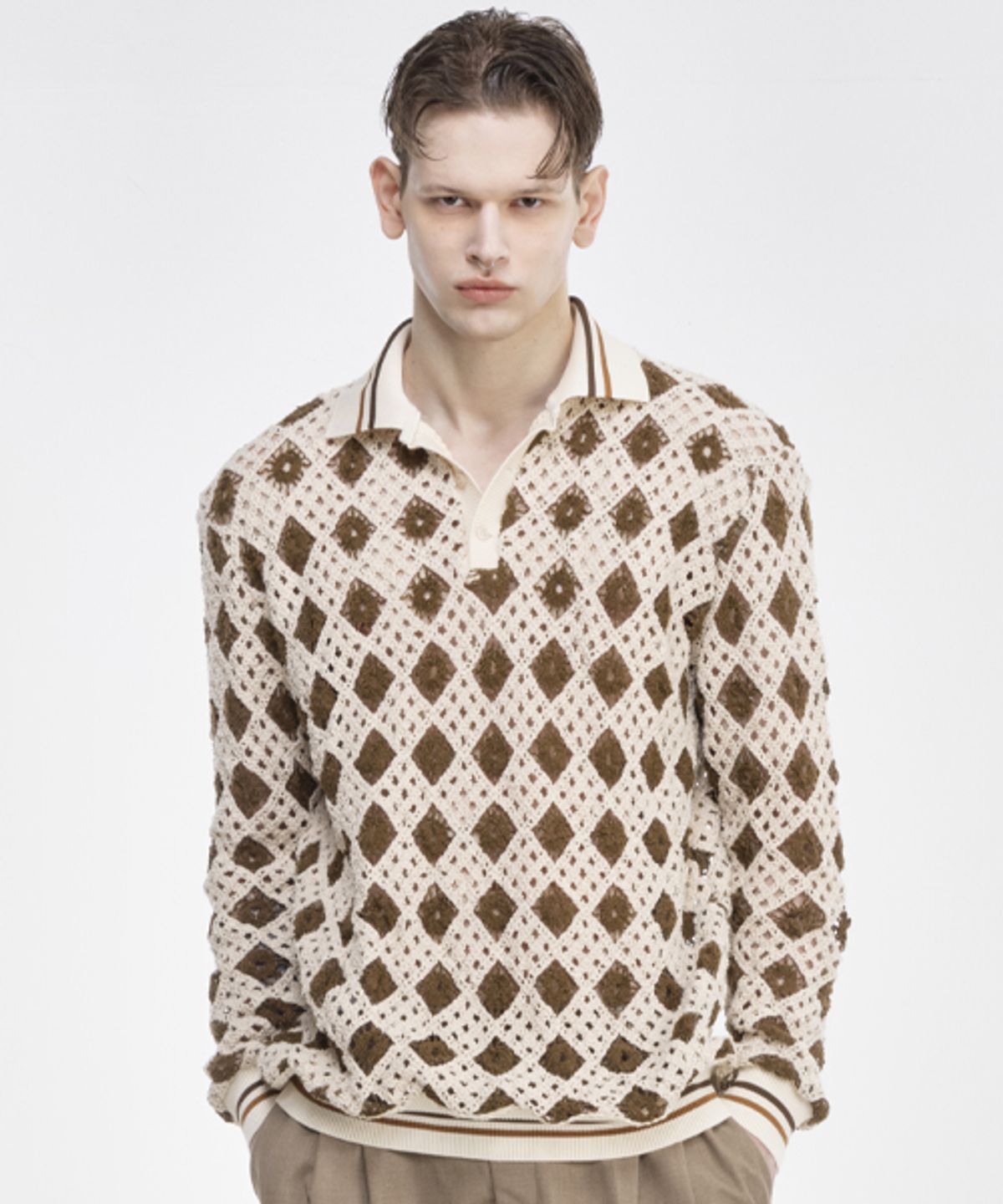 그레이티스트(THE GREATEST) Crochet Polo Shirts BROWN