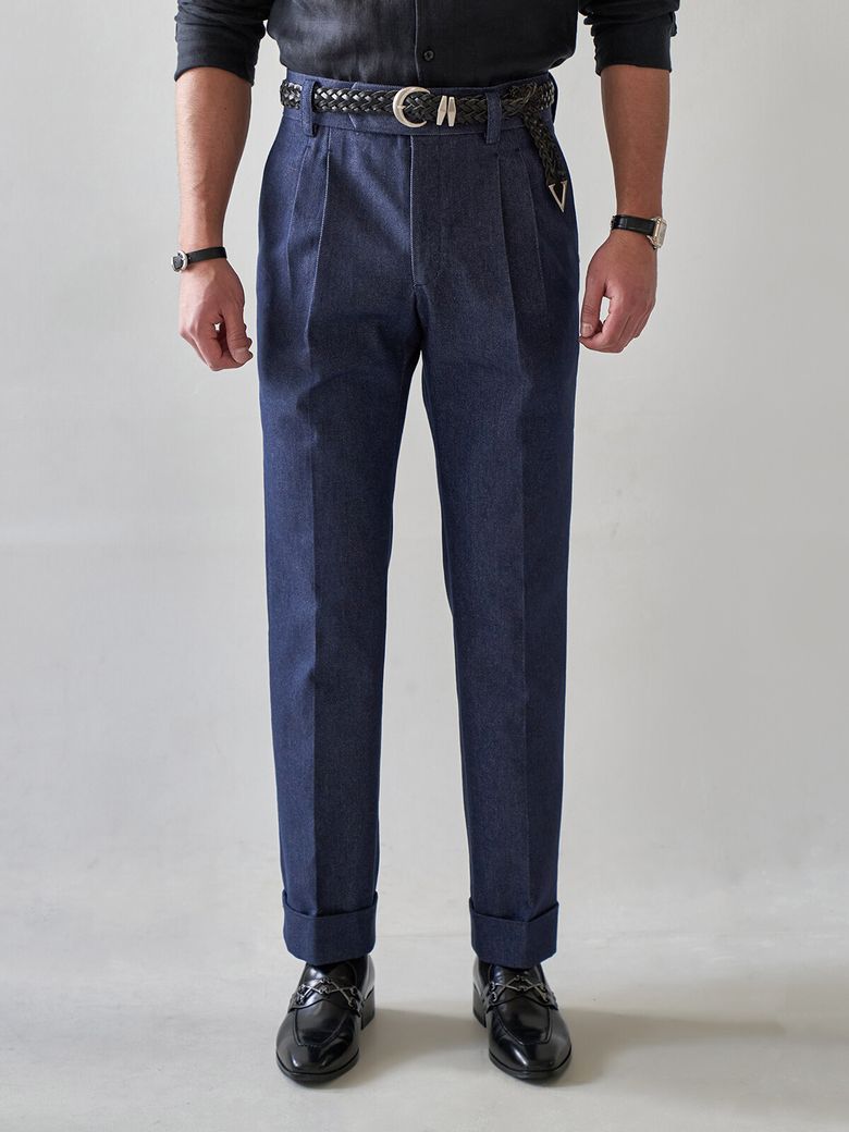 Two Pleats Denim Pants Deep Blue / ALCPT003