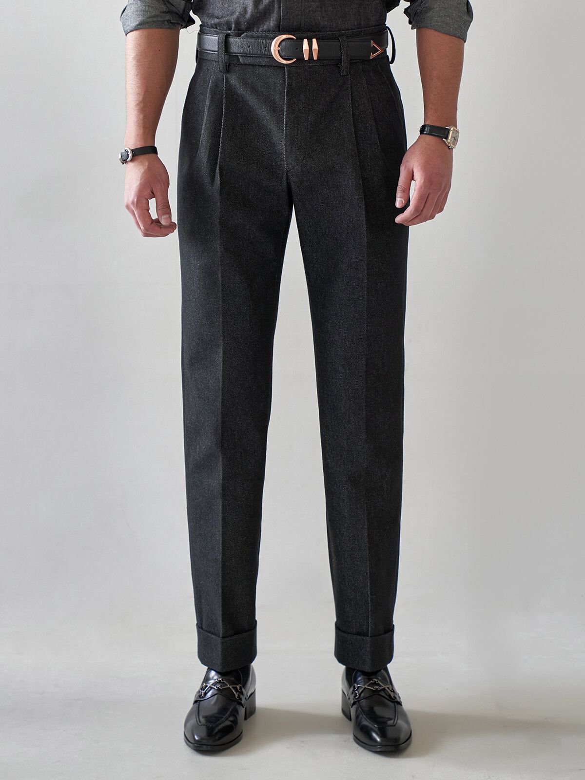 올클래식(ALLCLASSIC) Two Pleats Denim Pants Black / ALCPT003