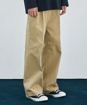 스트레이트 와이드 투턱 밴딩 치노팬츠 [BEIGE]