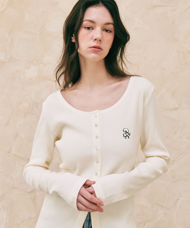 ★送料・関税込★RONRON★SLIM BUTTON U NECK LONG SLEEVE★ RONRON】SLIM BUTTON U NECK LONG SLEEVE (RONRON/Tシャツ