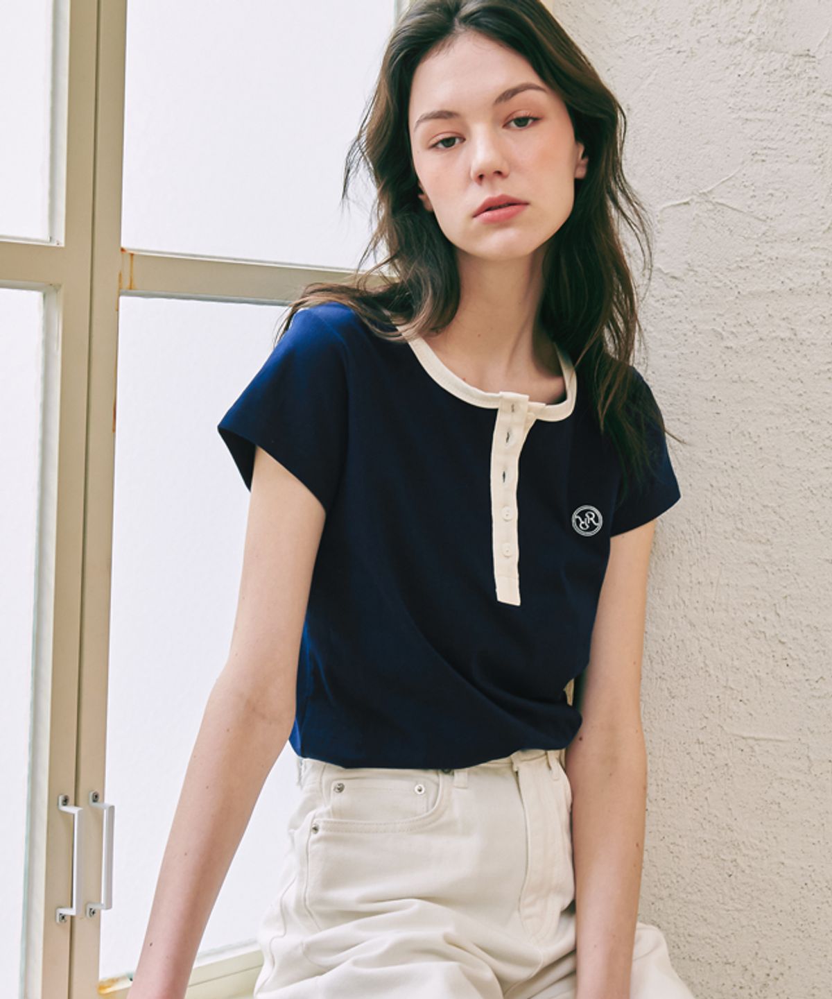 론론(RONRON) HENRYNECK HALF T-SHIRT NAVY