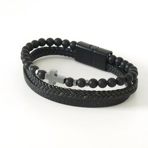 남성 패션 십자가 세줄 가죽 팔찌 MFJBM19