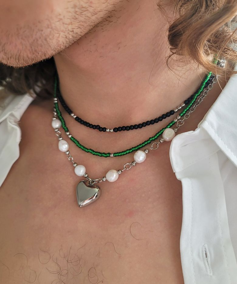23-Necklace51 Onyx Bead Heart Pendant