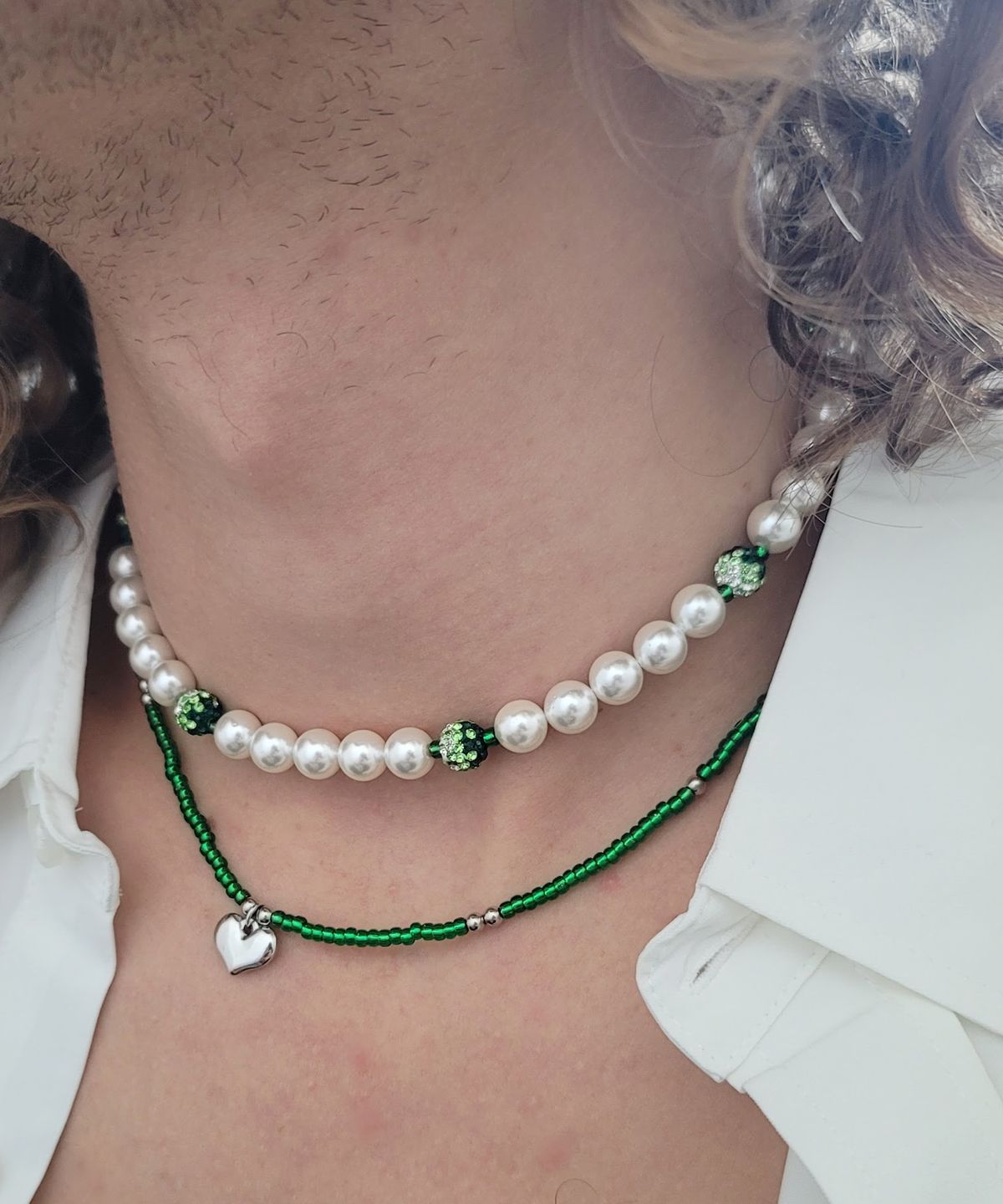 에이지47(AG47) 23-Necklace52 Green Gradation Cubic Pearl 8mm