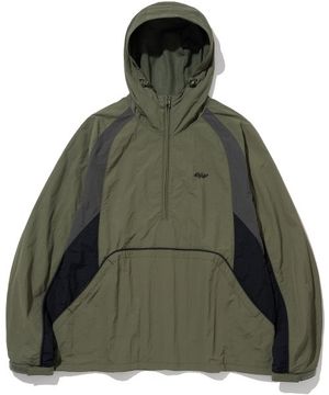 Nylon Color Block Anorak Pullover - Khaki