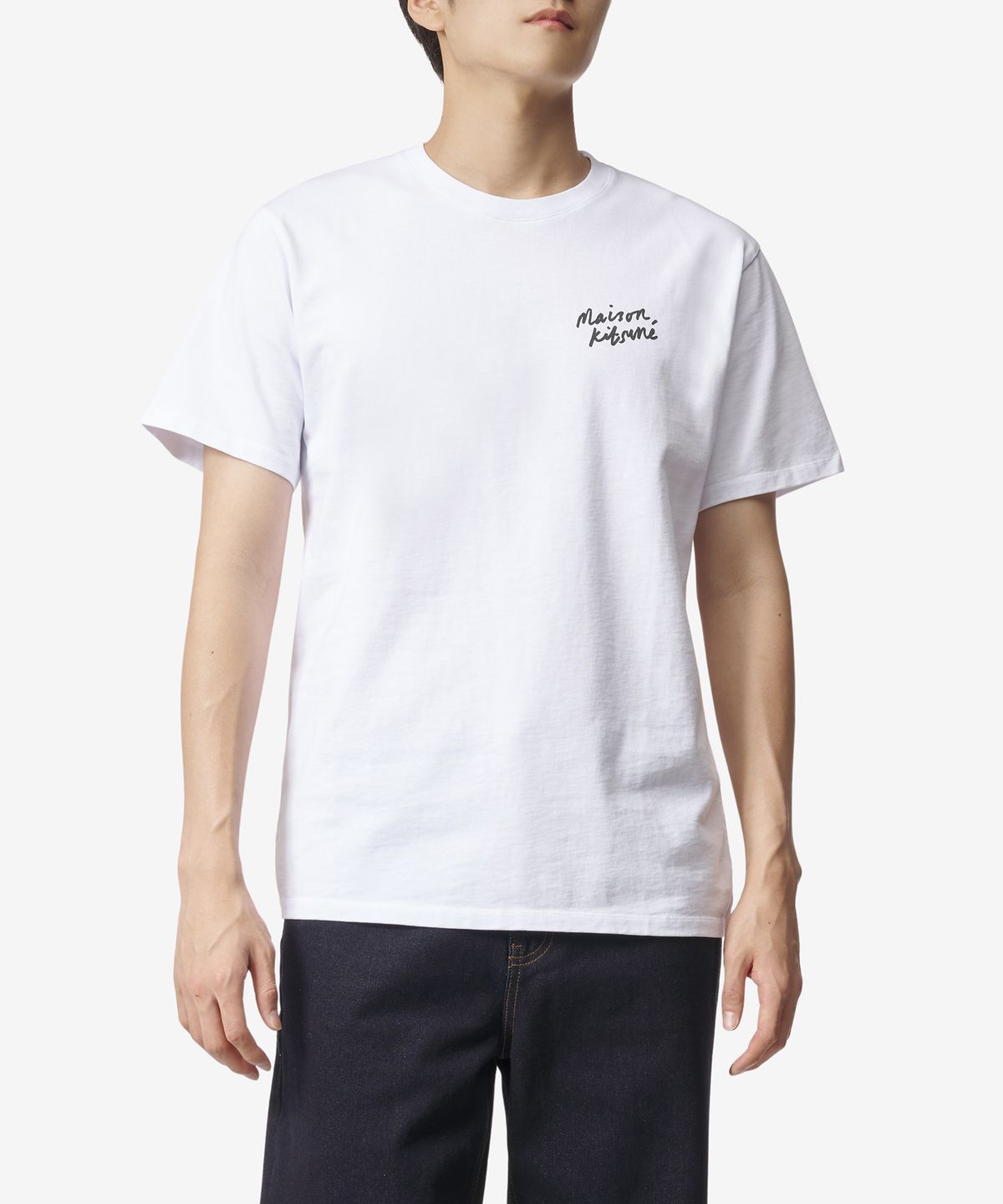 메종 키츠네(MAISON KITSUNE) 남성 미니 핸드라이팅 클래식 반소매 티셔츠 - 화이트 / IM00130KJ0035P100