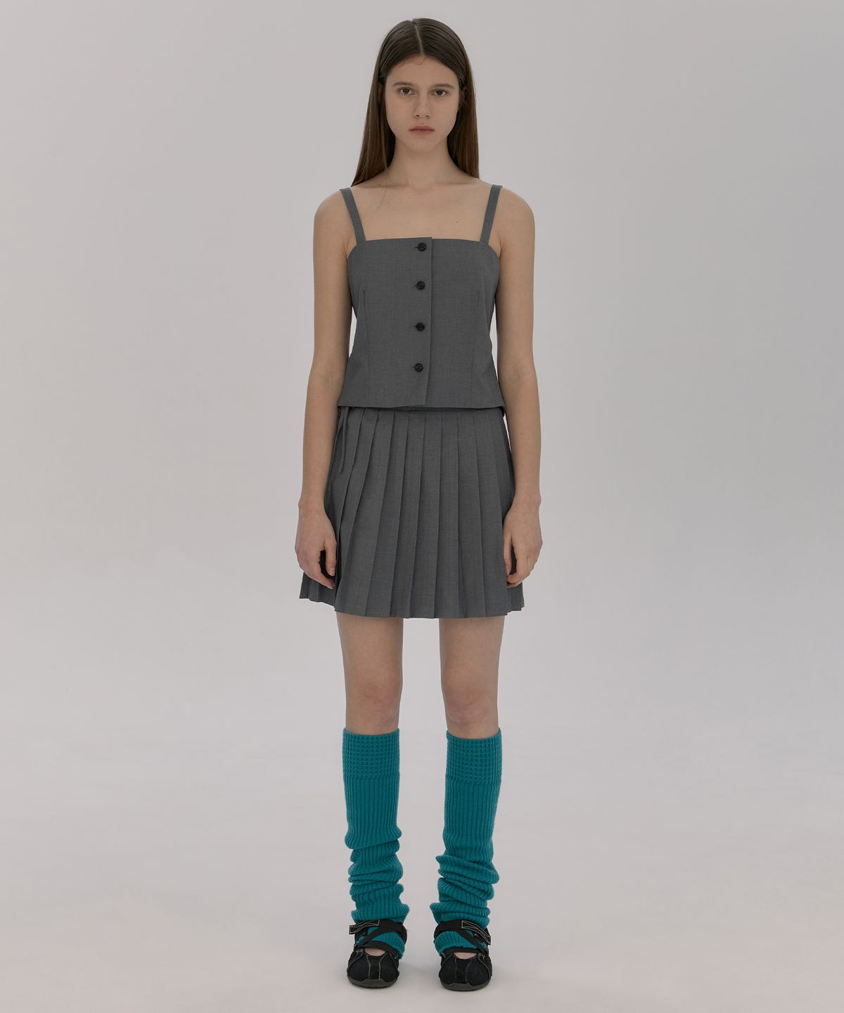오아이오아이 컬렉션(OIOI COLLECTION) CUT-OUT PLEATS SKIRT [MELANGE GREY]