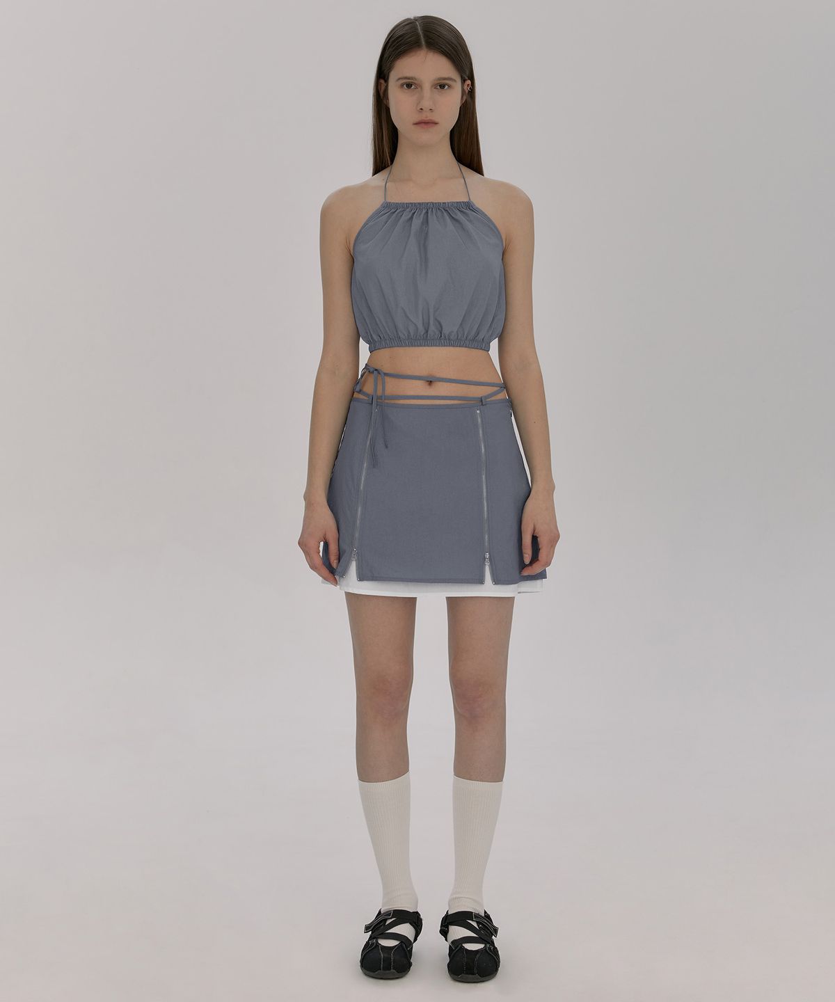 오아이오아이 컬렉션(OIOI COLLECTION) LAYERED ZIPPER SKIRT [COOL GREY]
