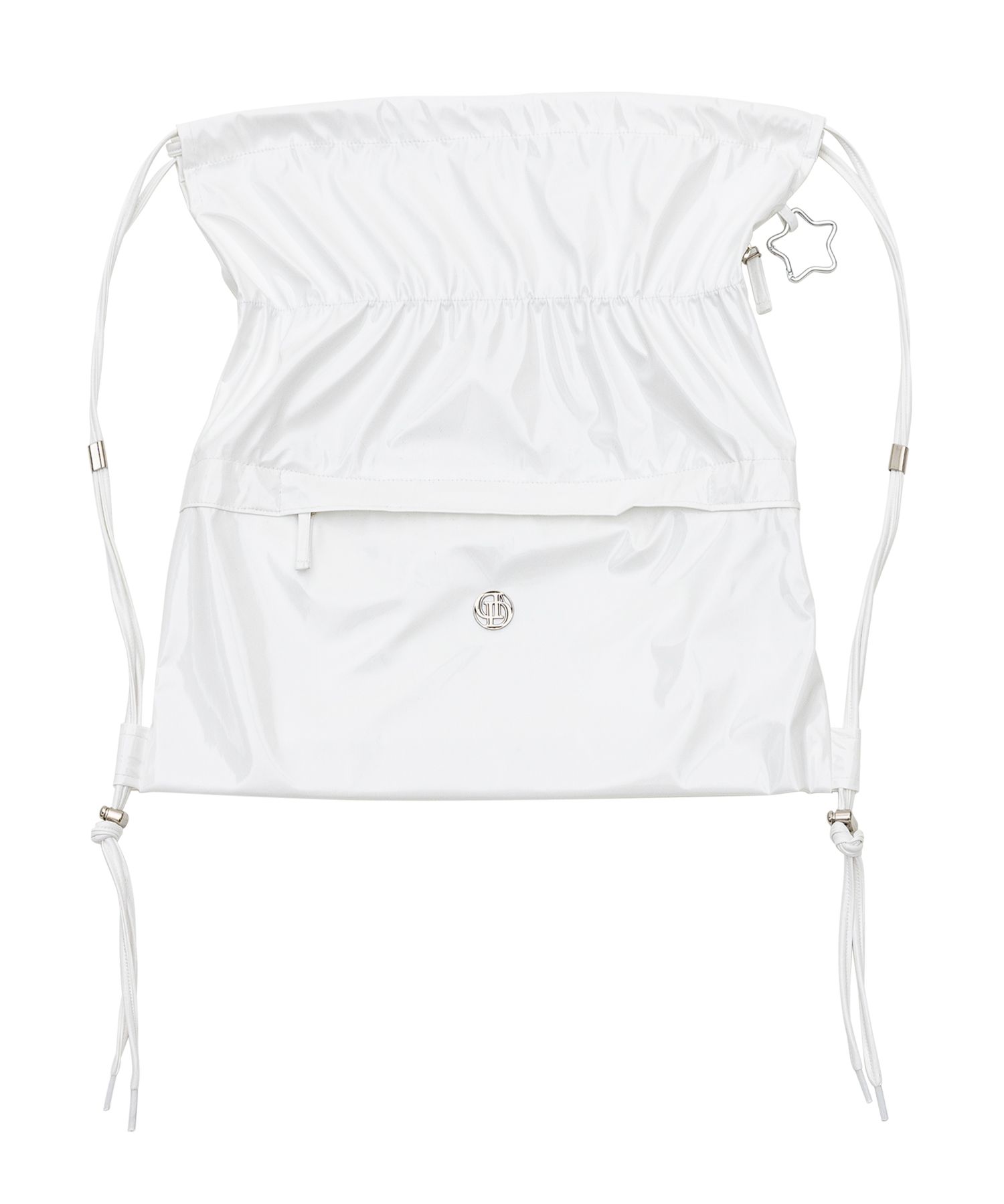 MUSINSA公式 | Don't Ask My Plan glossy string backpack white
