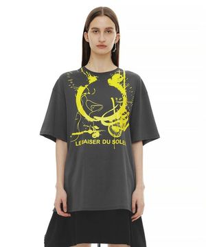 LBDS BACK EYELET OVERSIZE TOP / CHARCOAL