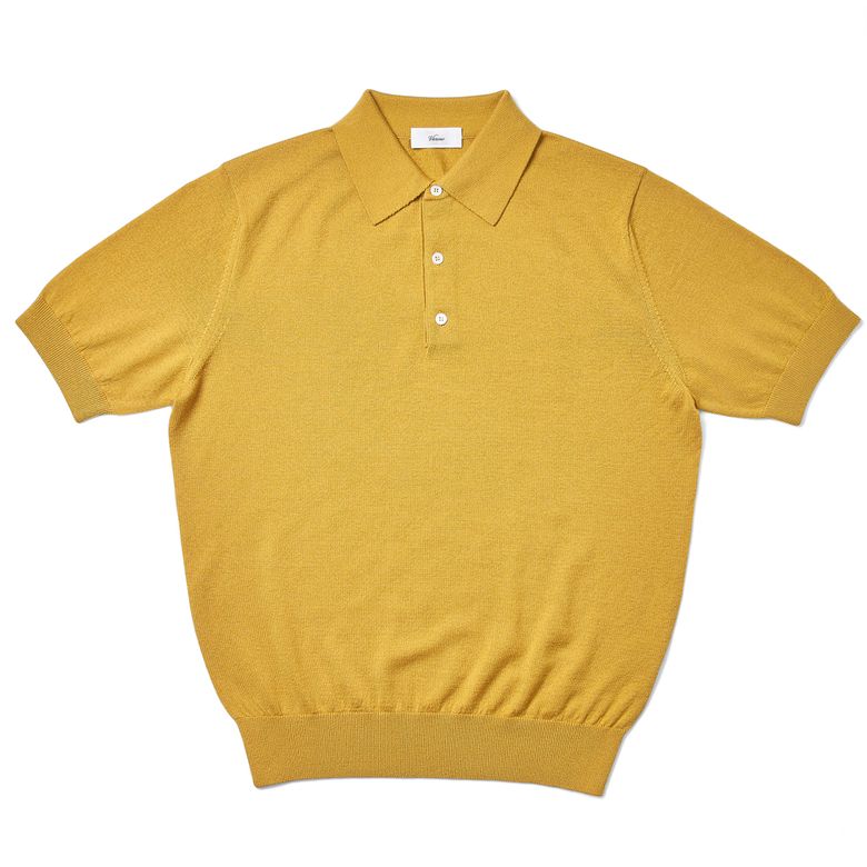 Short Sleeve Basic Polo Knit Yellow Ochre