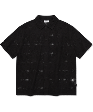 크로셰 오픈 카라 하프 셔츠 블랙