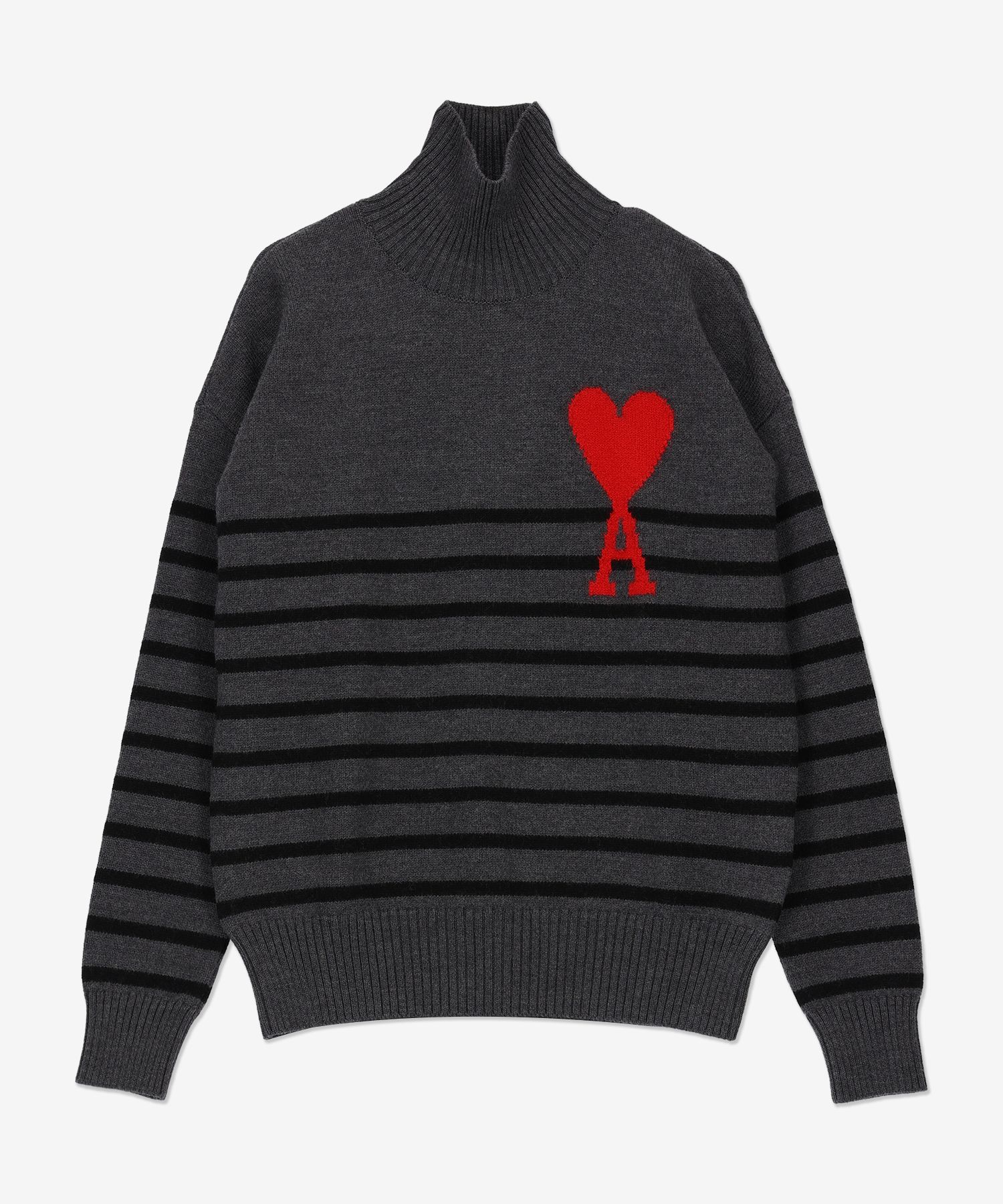 MUSINSA | AMI Men's Big Heart Logo Striped Knit - Charcoal
