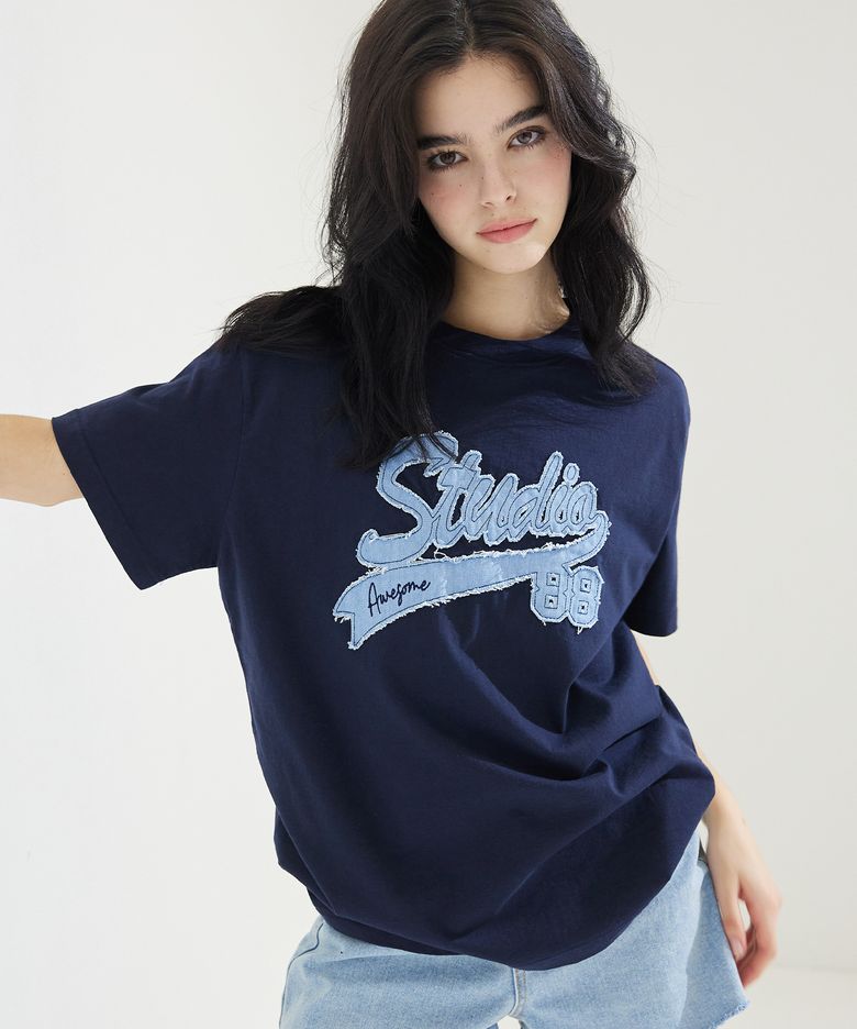 스튜디오 데님 패치 반팔 티셔츠