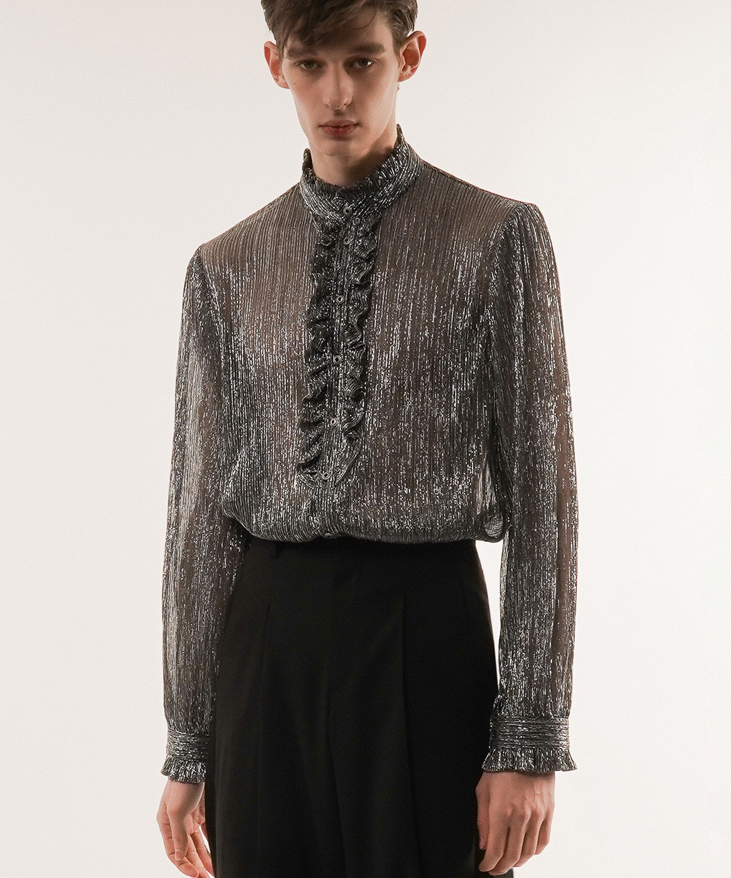 MUSINSA | UNTAGE Victorian Ruffle Sheer Blouse [Silver(MAN)]_UTS-FS75