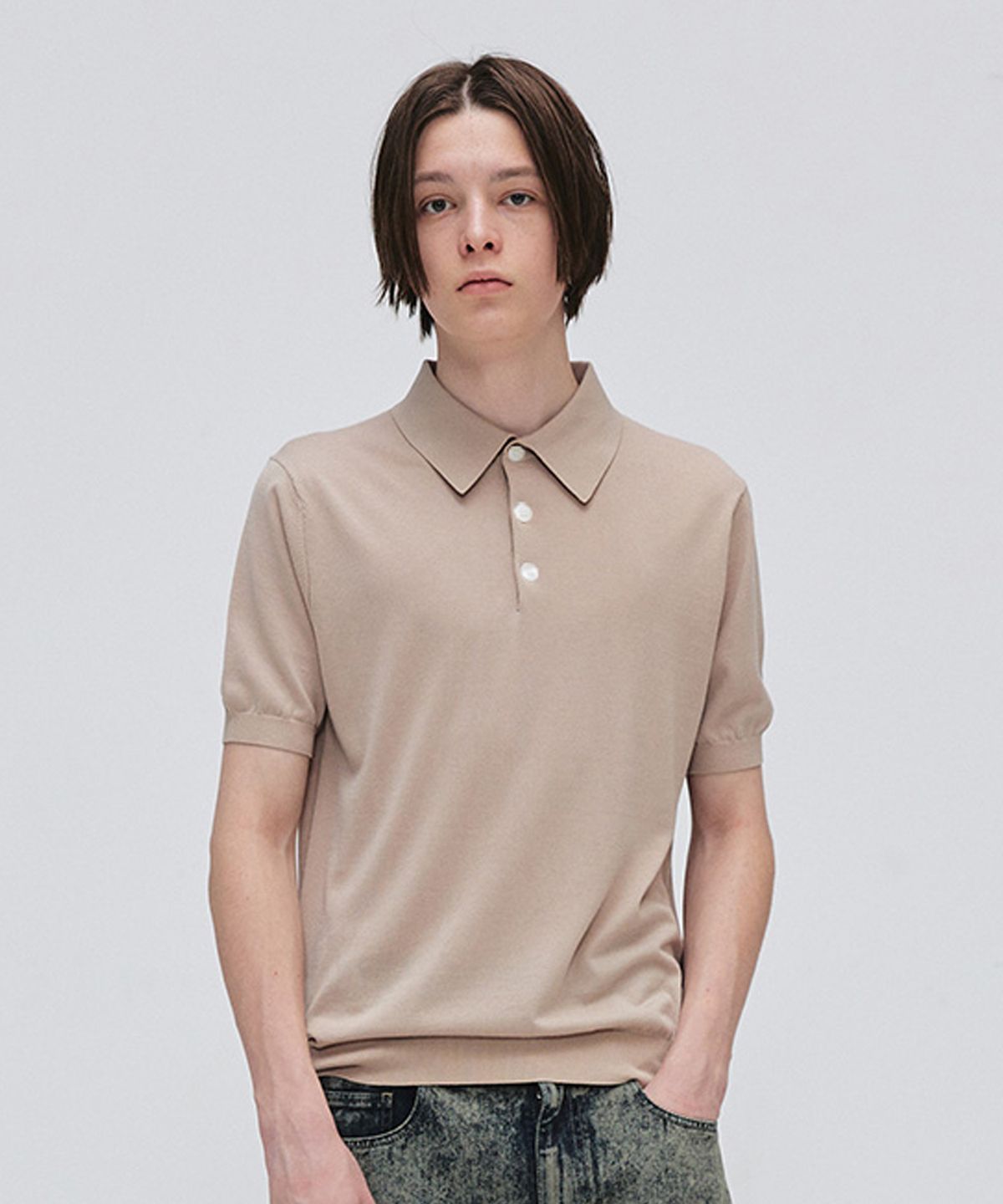 이지오(EZIO) Soft Collar Half Knit_Beige