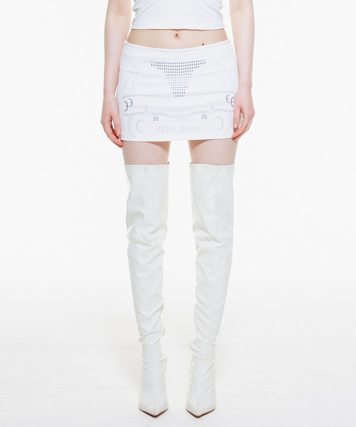 배디(BADEE) Low Rider Scotch Skirt White