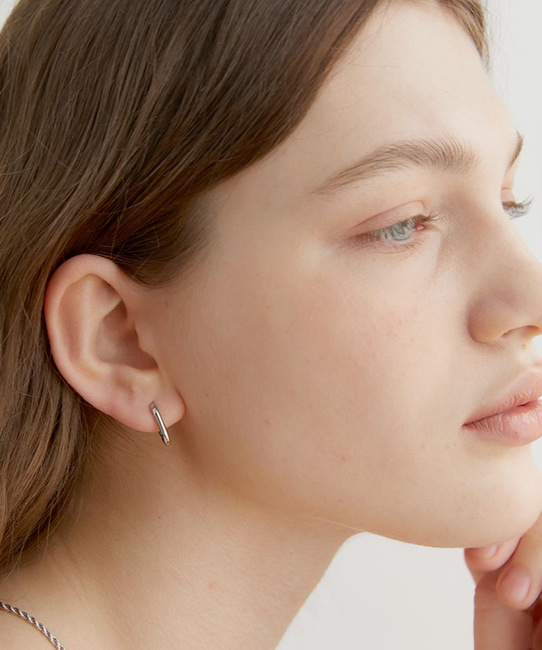 one touch oval ring earrings (E004_silver small)