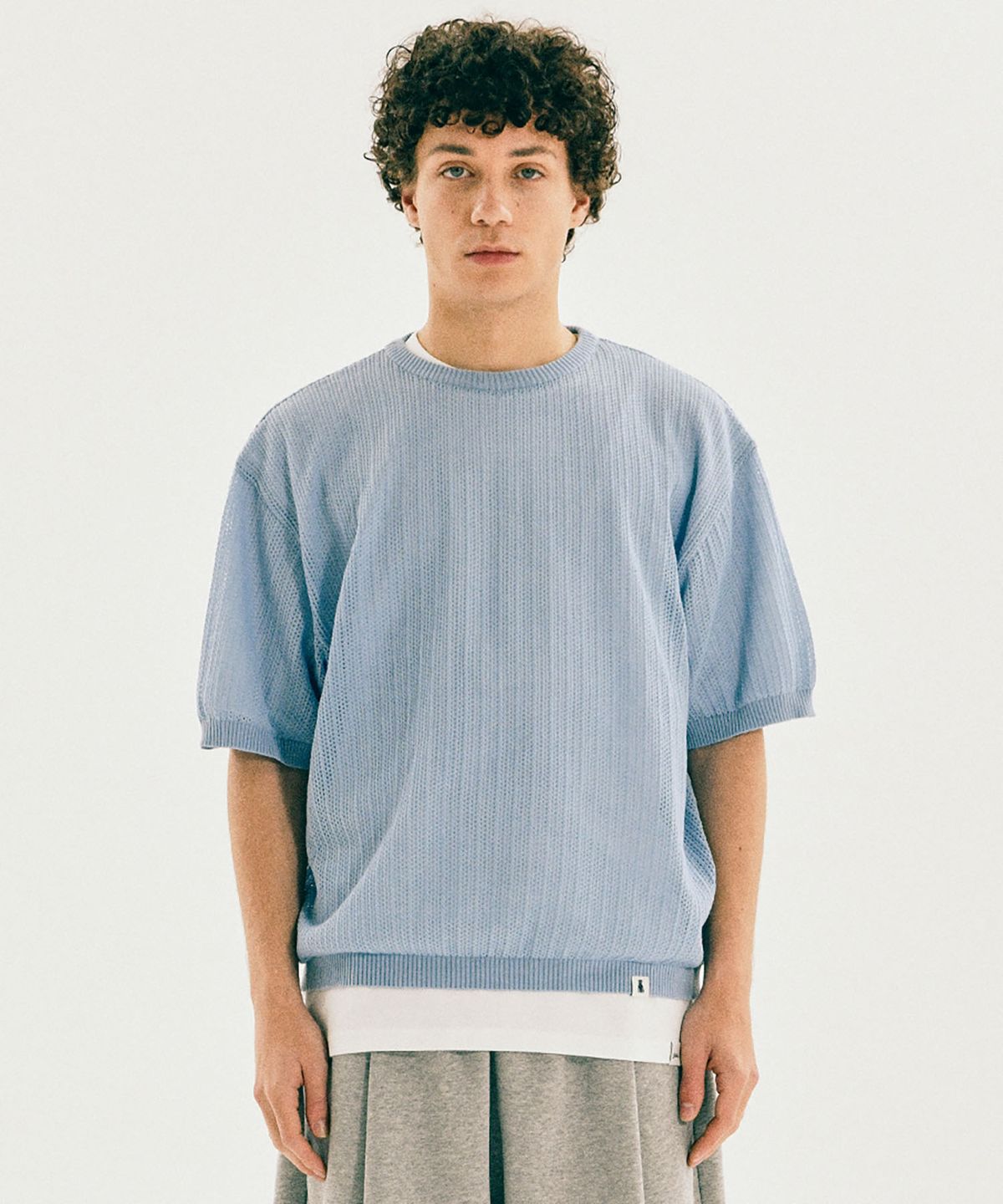 예일(YALE) MESH CREWNECK KNIT SKY BLUE