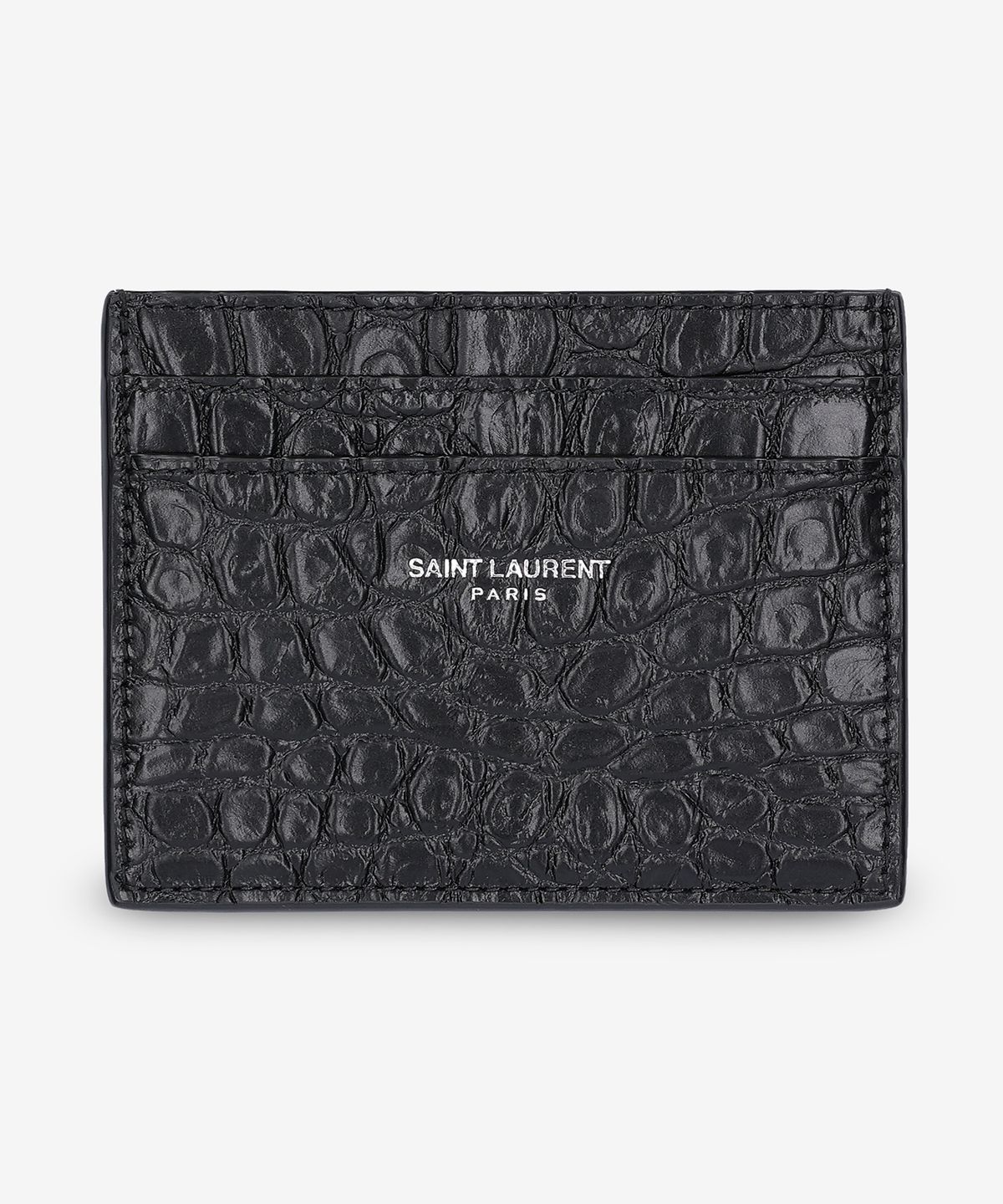 생로랑(SAINT LAURENT) 공용 크로커다일 엠보스드 가죽 카드 홀더 - 블랙 / 375946DZE0E1000
