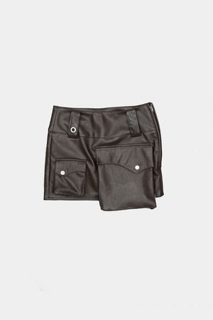 ASYMMETRY POCKET LEATHER SKIRT