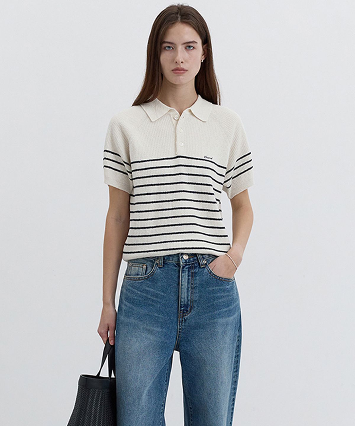던스트(DUNST) UNISEX COLLARED STRIPE KNIT_UDSW5B129_CREAM
