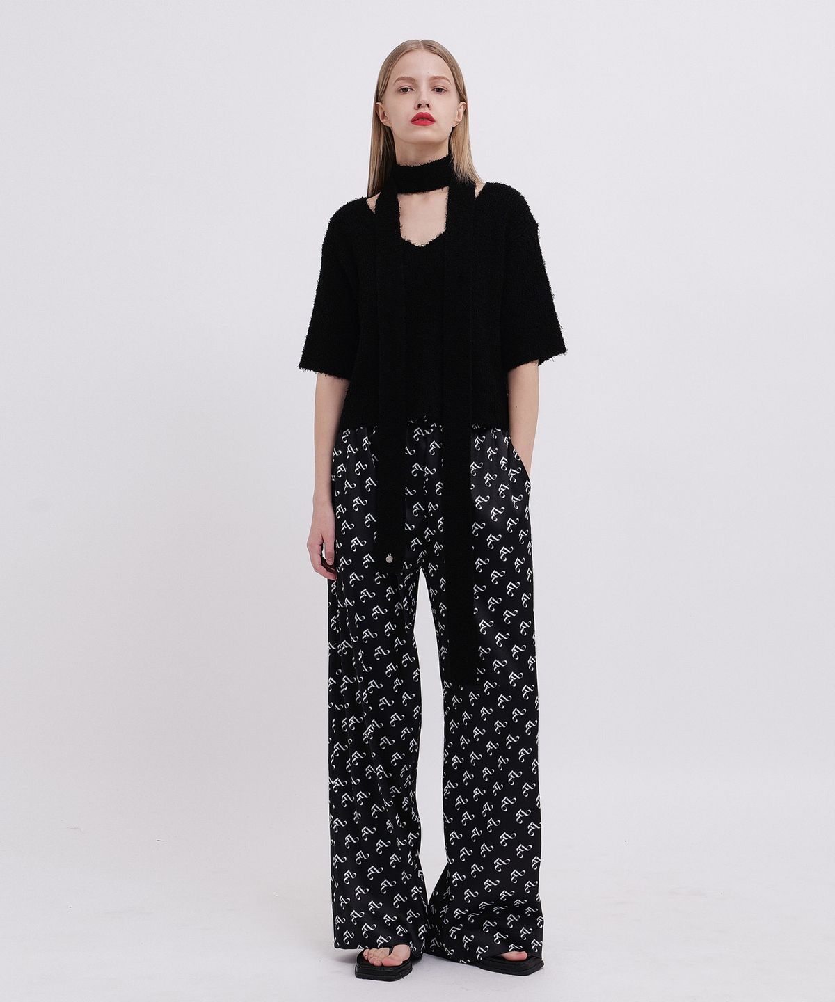 프롬웨얼(FROMWHERE) Pattern Lounge Pants Black