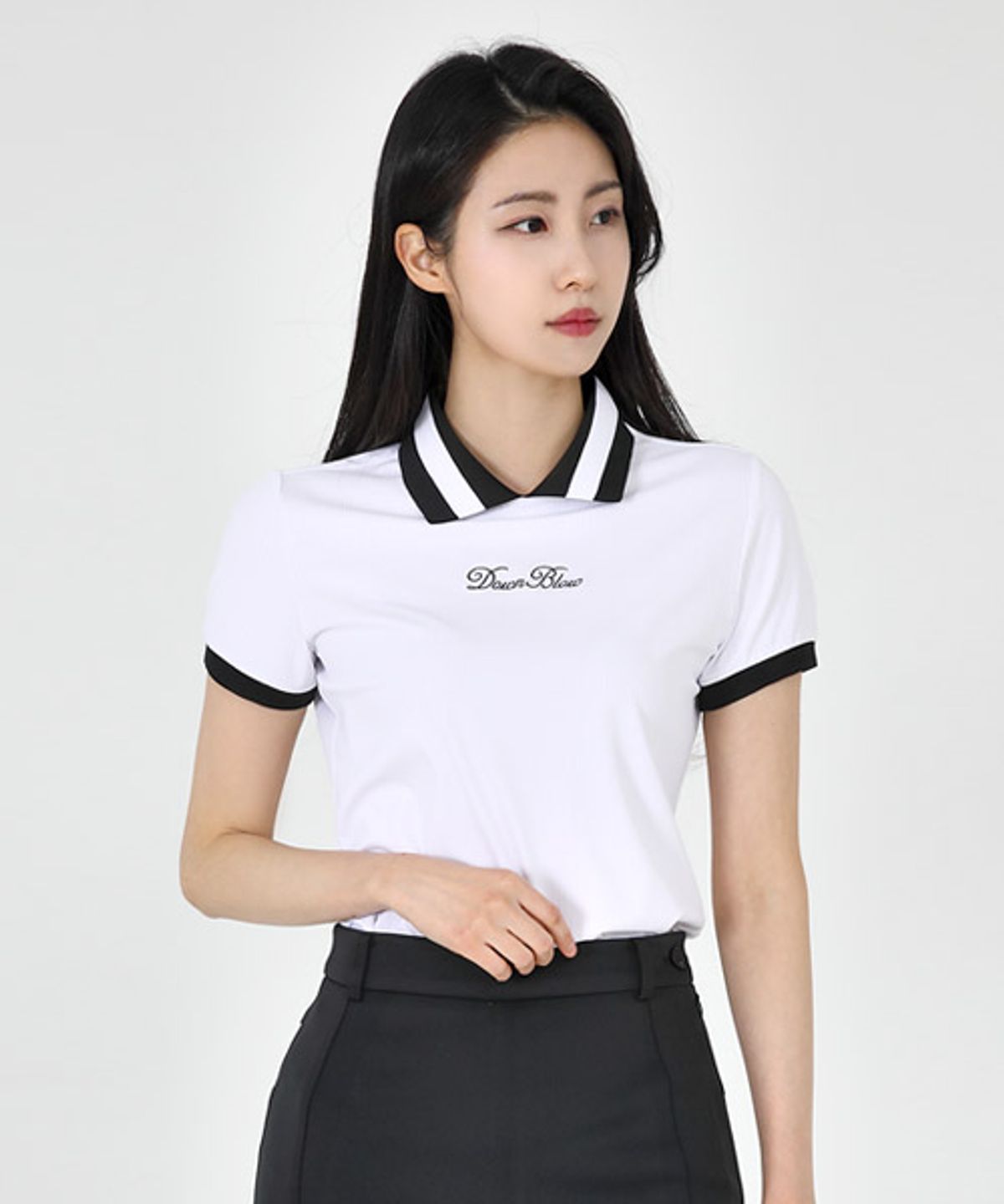 다운블로우(DOWNBLOW) 여자골프웨어 배색라인카라 반팔티셔츠 DB2501W