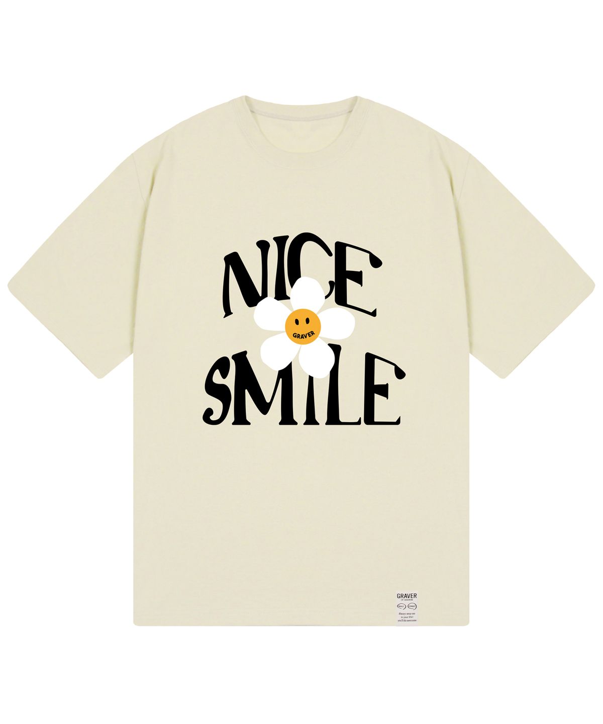 그레이버(GRAVER) [UNISEX]NICE SMILE 로고 플라워 반팔티_샌드베이지