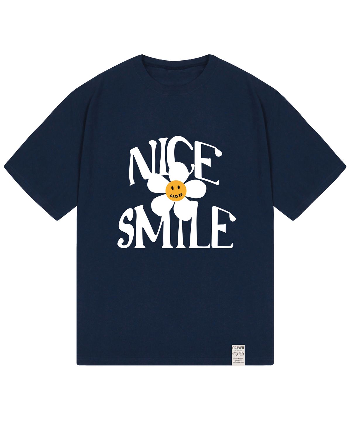 그레이버(GRAVER) [UNISEX]NICE SMILE 로고 플라워 반팔티_네이비