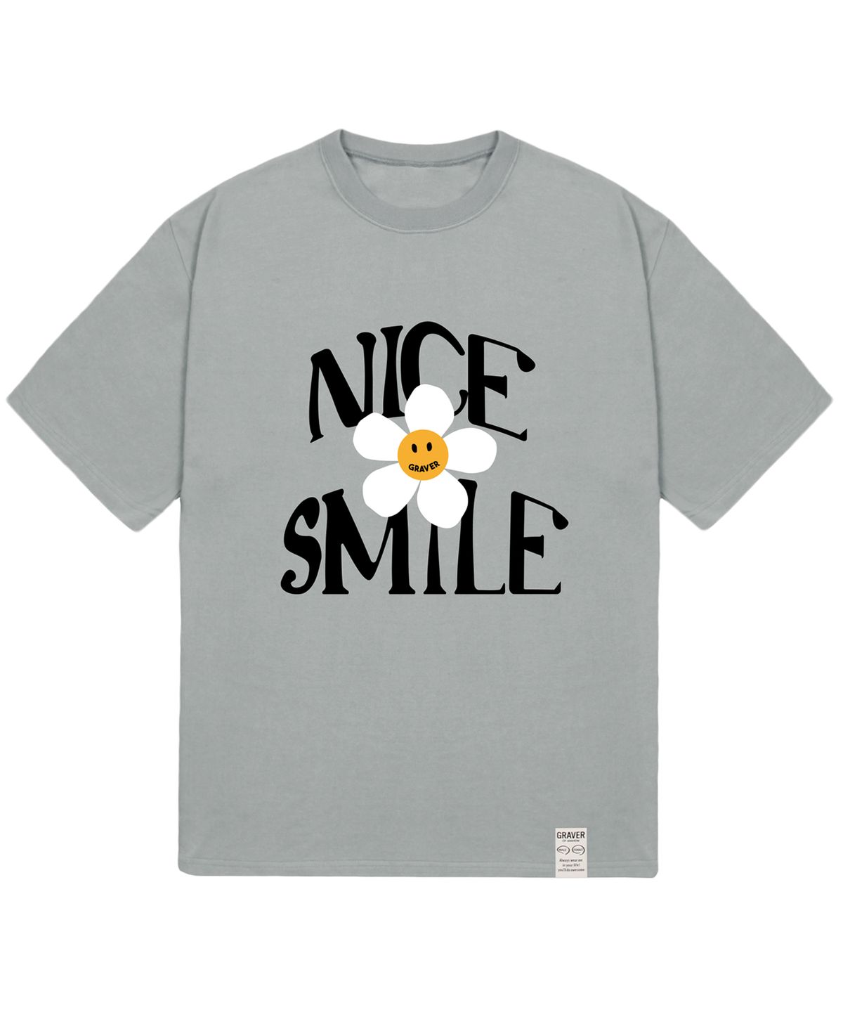 그레이버(GRAVER) [UNISEX]NICE SMILE 로고 플라워 반팔티_카키그레이