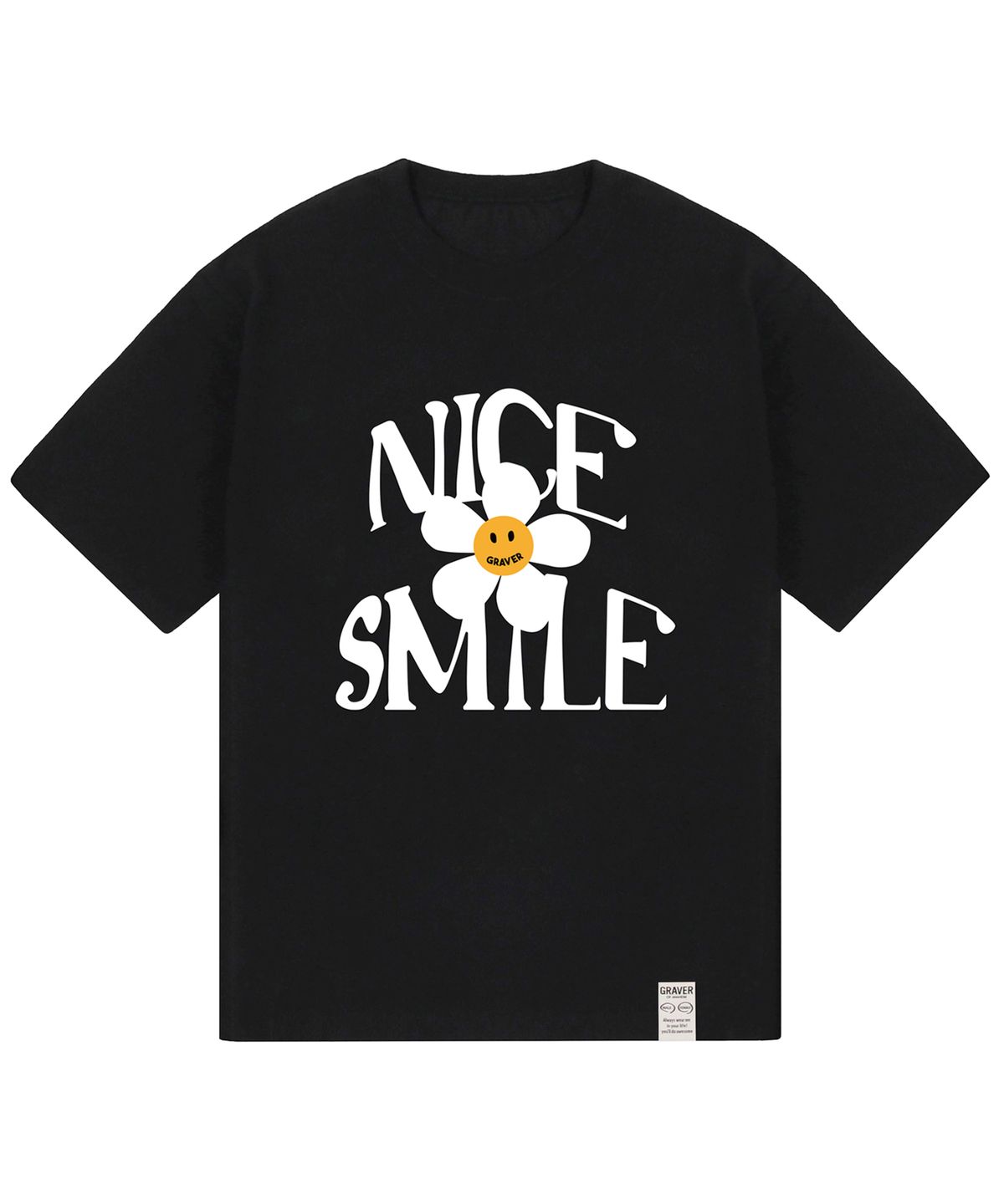 그레이버(GRAVER) [UNISEX]NICE SMILE 로고 플라워 반팔티_블랙