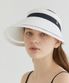 mesh ribbon logo pendant raffia sun visor (C008_white)