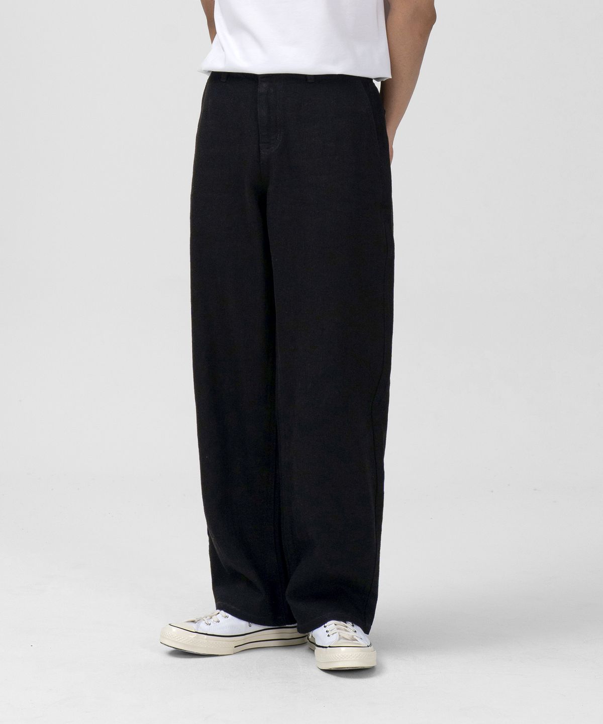 토피(TOFFEE) 내츄럴 린넨 데님 와이드 팬츠 (BLACK)
