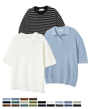 [2PACK]쿨 린넨라이크 숏 슬리브 니트 SET