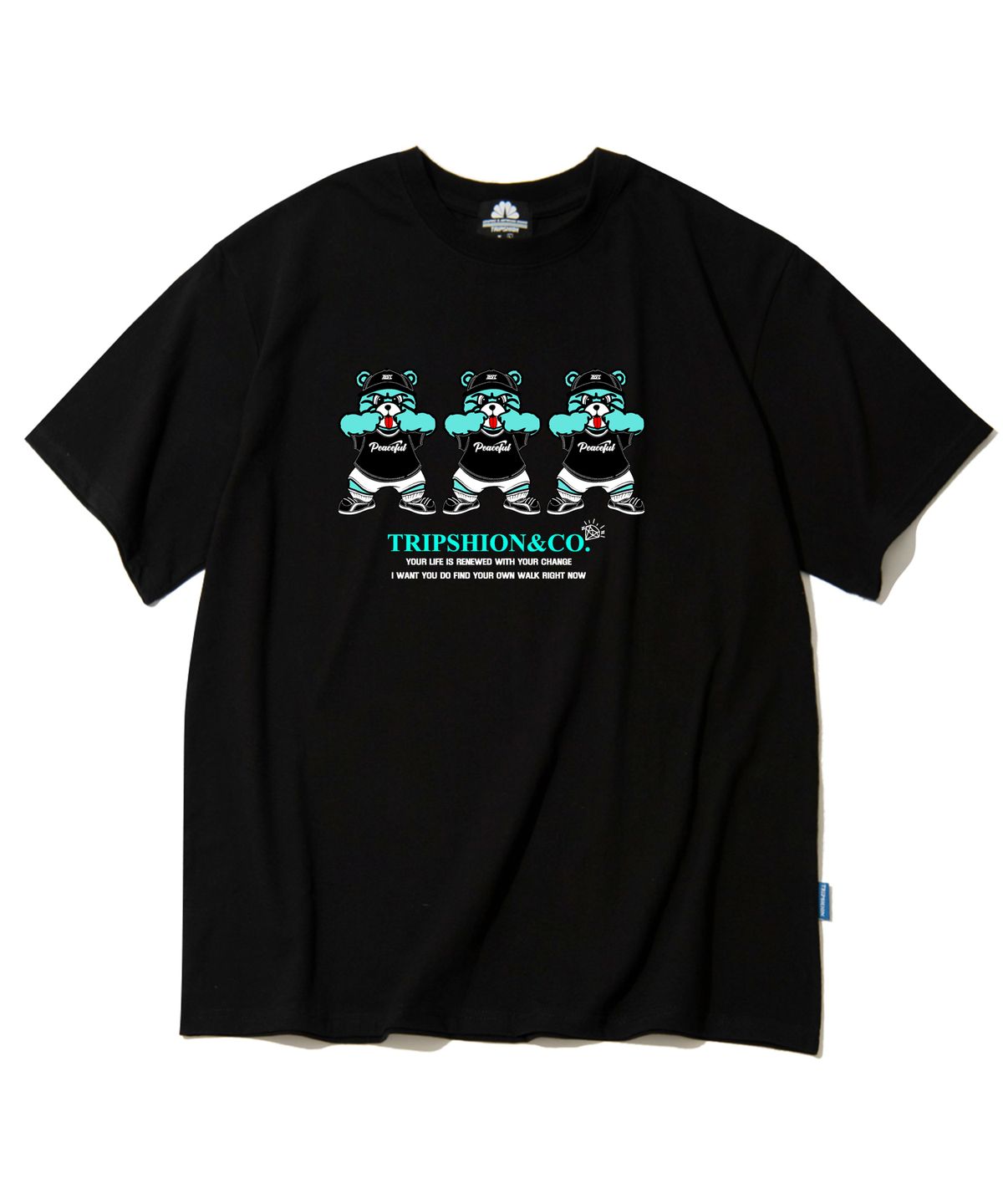 트립션(TRIPSHION) MINT CANDY BEAR LOGO 티셔츠 - 블랙