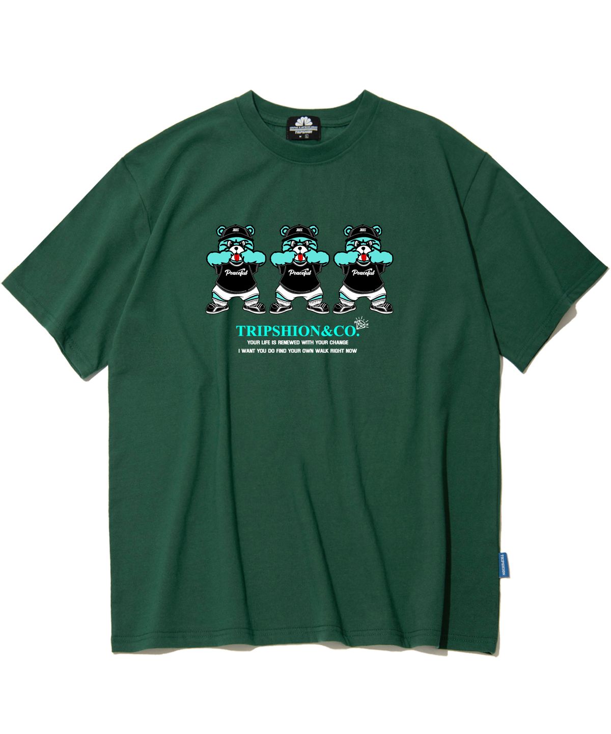트립션(TRIPSHION) MINT CANDY BEAR LOGO 티셔츠 - 그린