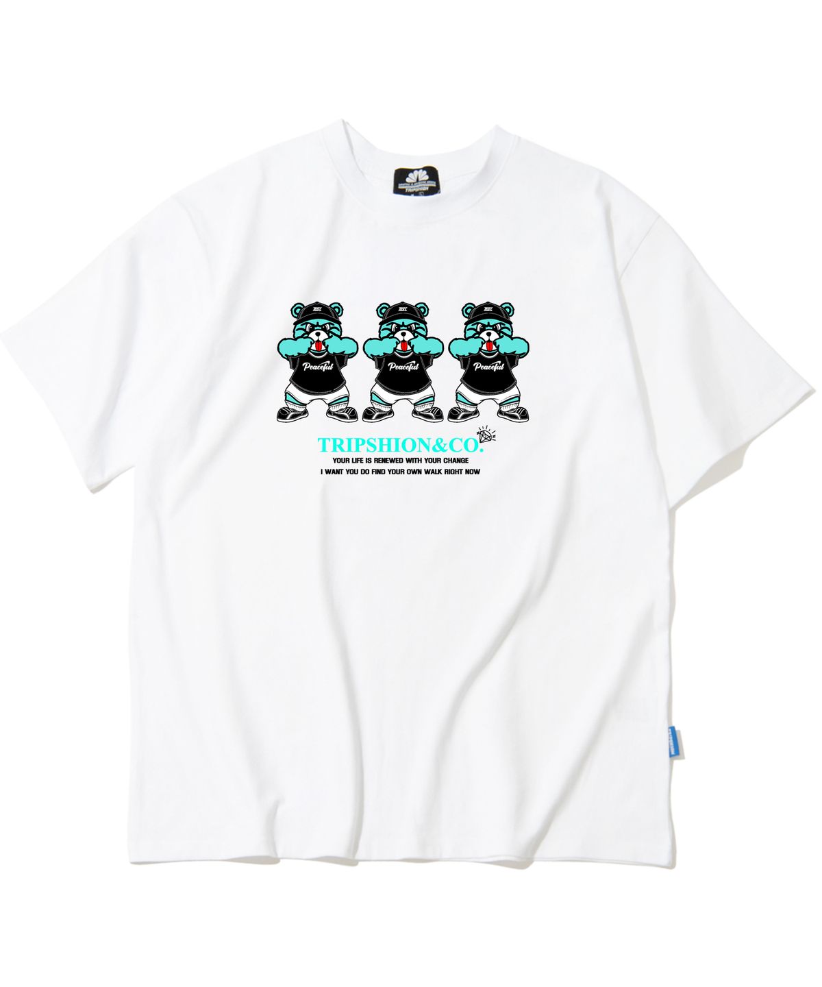 트립션(TRIPSHION) MINT CANDY BEAR LOGO 티셔츠 - 화이트