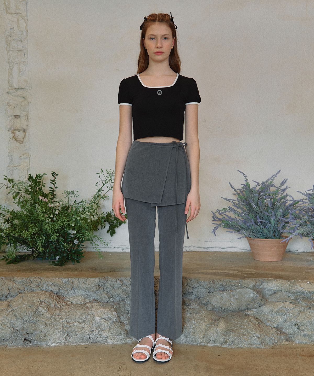 로라로라(ROLAROLA) LAYERED PANTS CHARCOAL