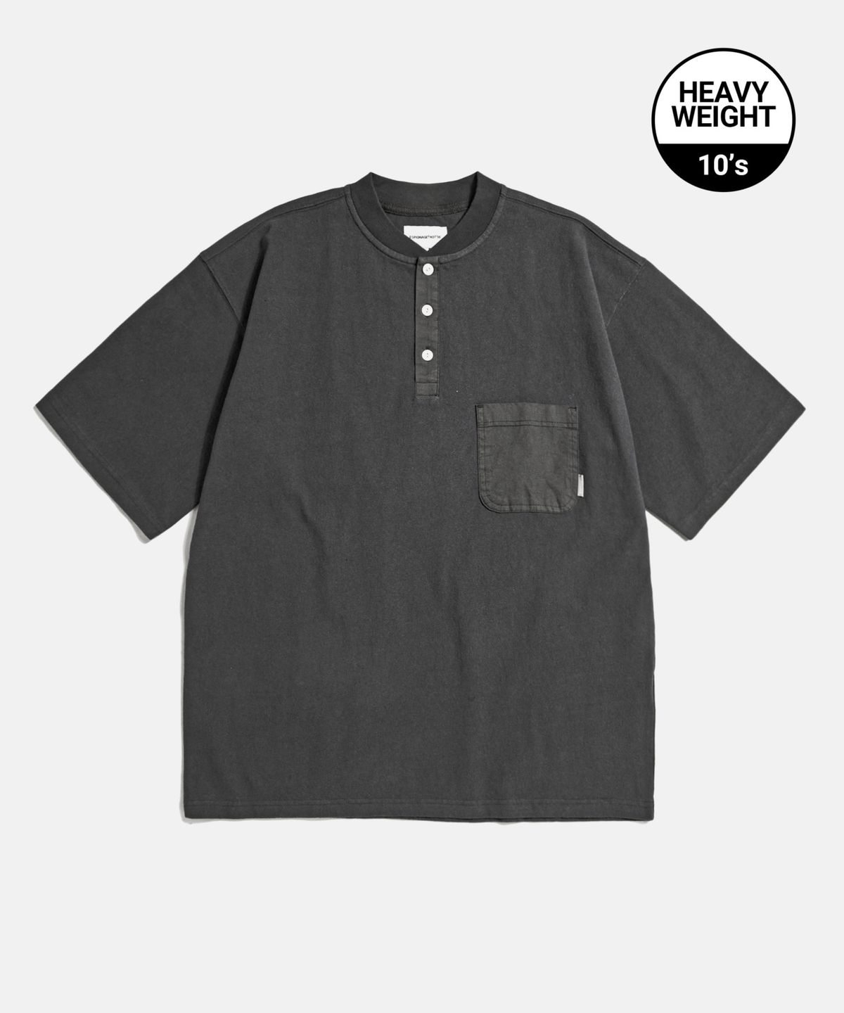 에스피오나지(ESPIONAGE) Pocket Wide Henley Neck Shirt Vintage Black