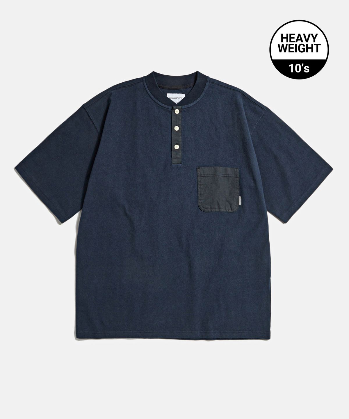 에스피오나지(ESPIONAGE) Pocket Wide Henley Neck Shirt Navy