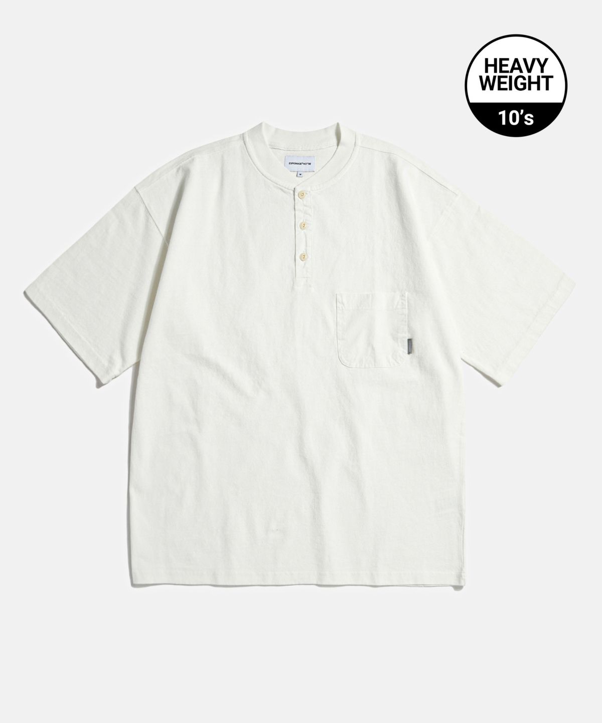 에스피오나지(ESPIONAGE) Pocket Wide Henley Neck Shirt Off White