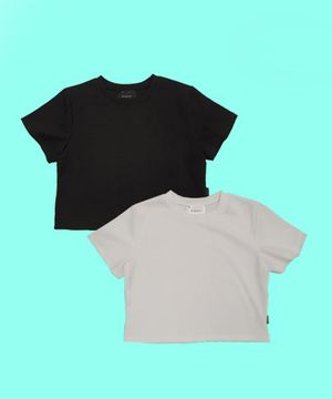 [2PACK] 여름 기능성 세미 무지 크롭티 반팔 [2colors]