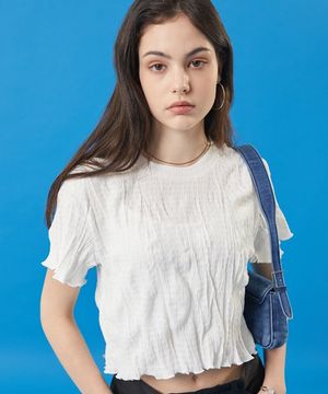 여름 쿨링 마몽 크롭 무지 반팔티 [화이트]