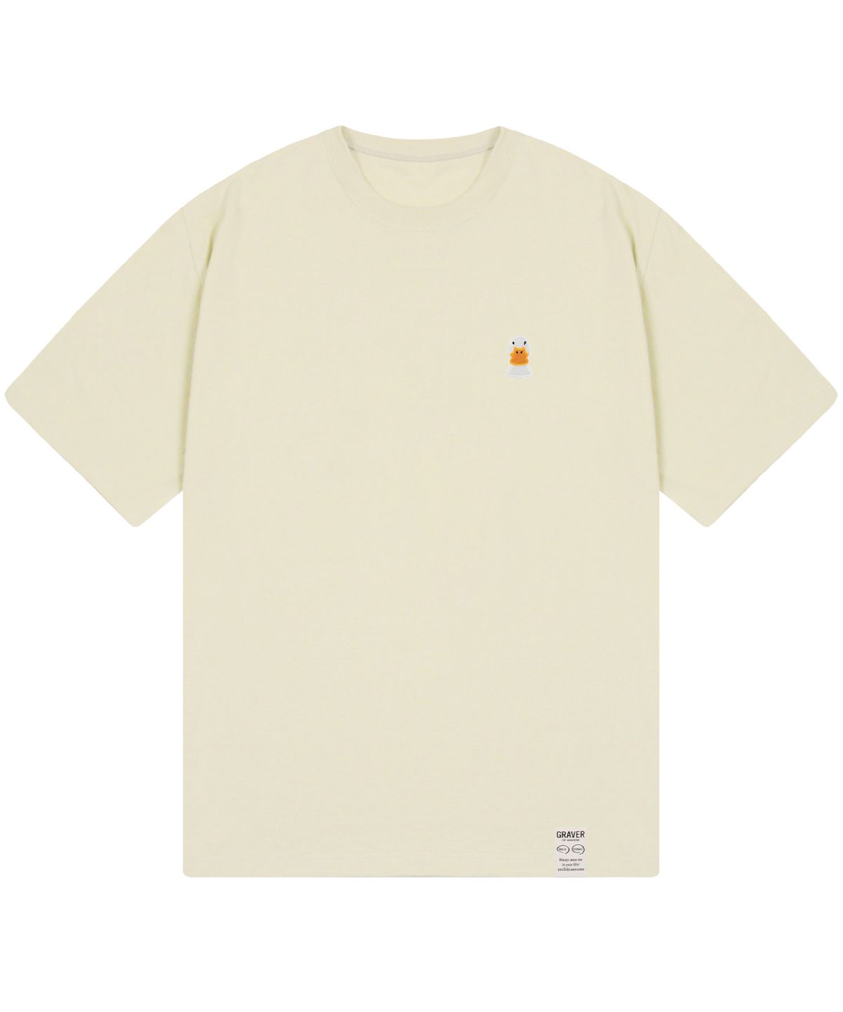 그레이버(GRAVER) [UNISEX]덕 페이스 자수 스마일 반팔티_샌드베이지