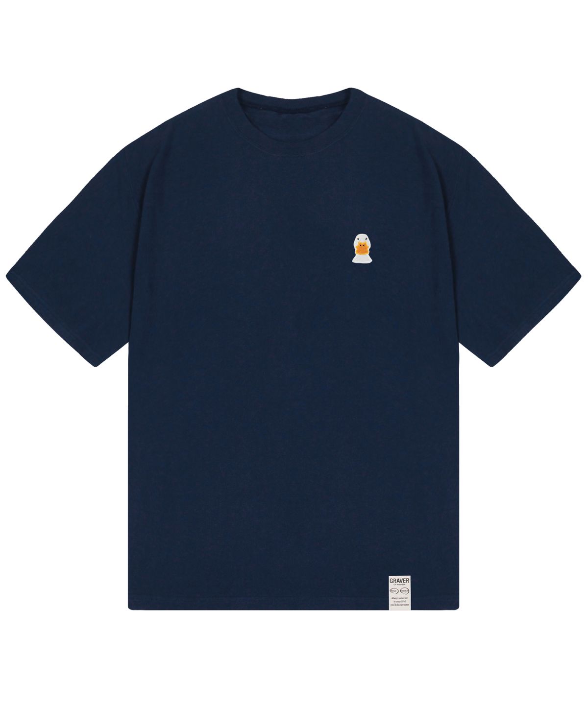 그레이버(GRAVER) [UNISEX]덕 페이스 자수 스마일 반팔티_네이비