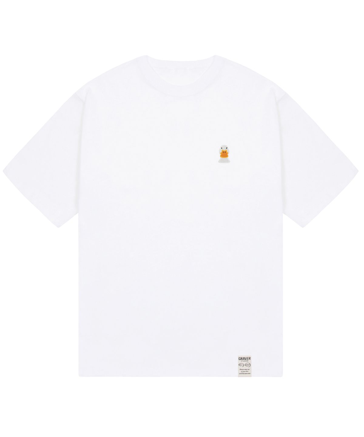 그레이버(GRAVER) [UNISEX]덕 페이스 자수 스마일 반팔티_화이트