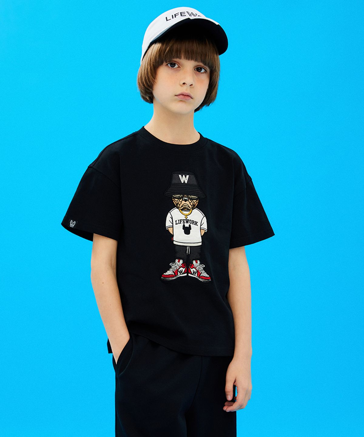 라이프워크 키즈(LIFEWORK KIDS) 키즈) 힙독 아플리케 반팔 티셔츠